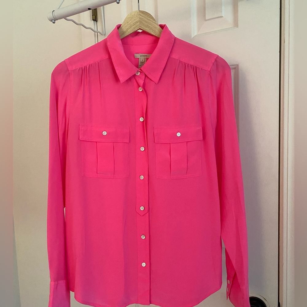 J Crew Pink 100% Silk Blouse Size 4